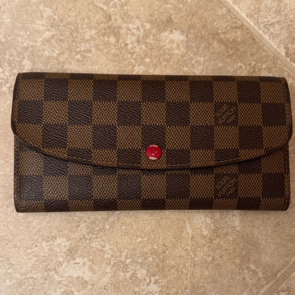 Louis Vuitton Handbags - Louis Vuitton Brown Checkered Wallet with Red Accent